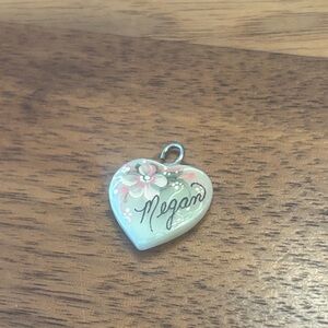 Megan Name Hand Painted Heart Necklace Charm 0.5” wide